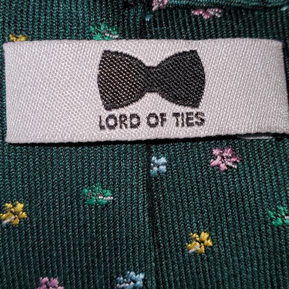Lord of Ties Men's Green w/ multi colored Flowers 100% Cotton Neck Tie - Picture 3 of 3